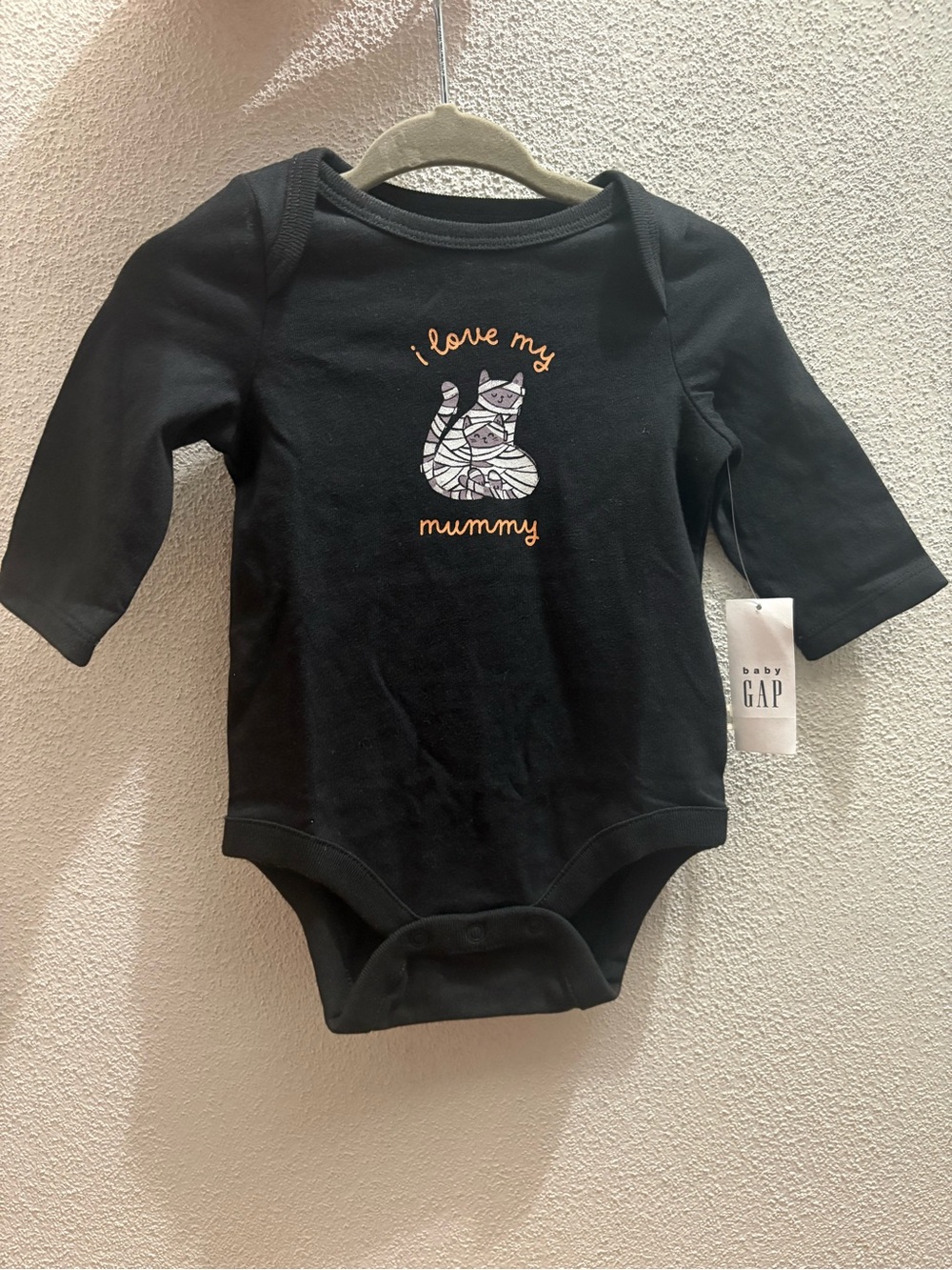 GAP Black Long-Sleeve Bodysuit with Halloween Cat Graphic